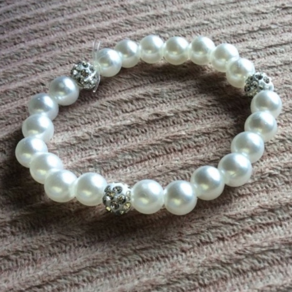 Amazing Genuine Pearl Stretch Bracelets with Austrian Crystal Ball